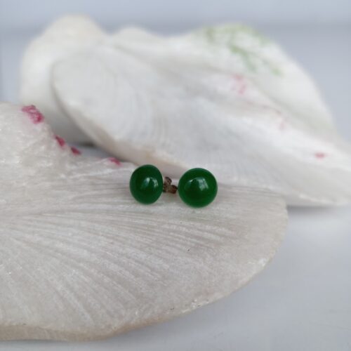 Aretes en Plata con Piedra Jade Verde Redondos 10mm