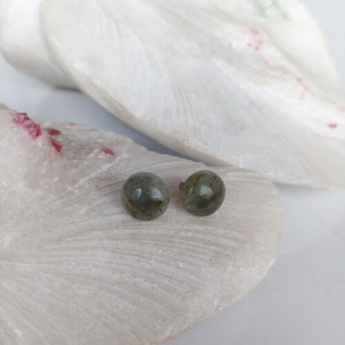 Aretes en Plata con Piedra Labradorita Redondos 12mm