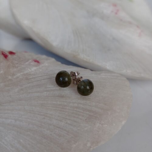 Aretes en Plata con Piedra Labradorita Redondos 8mm