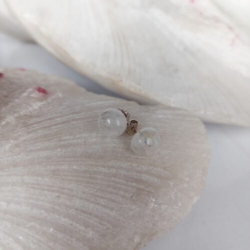 Aretes en Plata con Piedra Luna Redondos 8mm