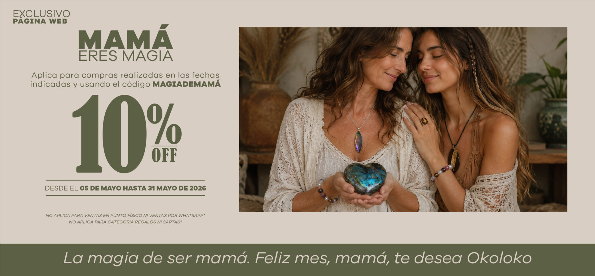 tienda de cuarzos y piedras semipreciosas en colombia Banner Campana Mayo Madres 2025 05